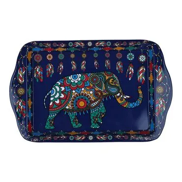 Wholesale Elephant Themed Mini Metal Tray Double Sided Print 25x16 cm