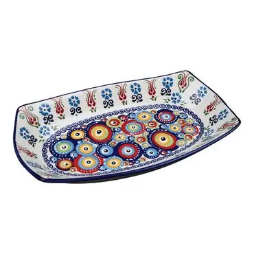 Wholesale Nazar Themed Special Deep Ceramic Boat Plate 29x18x4 cm - 7