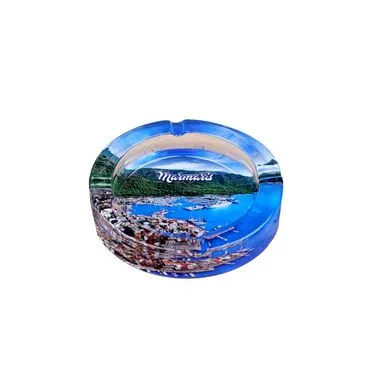 Toptan Marmaris Temalı Myros Yuvarlak Cam Küllük - 11