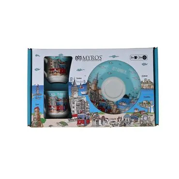 Istanbul Themed Turkish Ceramic Custom Printed Turkish Coffee Cup Set of 2 pcs - 4