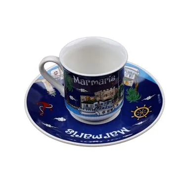 Wholesale Marmaris Themed Printed Porcelain 2 Piece Coffee Set - 9