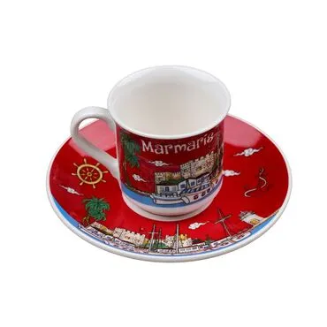 Wholesale Marmaris Themed Printed Porcelain 2 Piece Coffee Set - 10