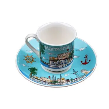 Wholesale Marmaris Themed Printed Porcelain 2 Piece Coffee Set - 11
