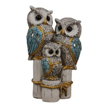 Wholesale Polyester Log Display with 3 Owls 15 cm