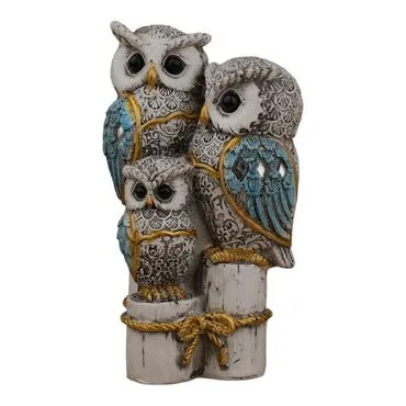 Wholesale Polyester Log Display with 3 Owls 15 cm - 3