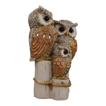 Wholesale Polyester Log Display with 3 Owls 15 cm - 5
