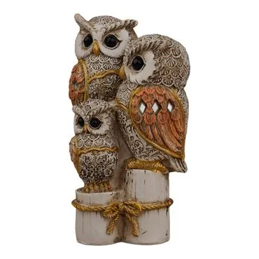 Wholesale Polyester Log Display with 3 Owls 15 cm - 6