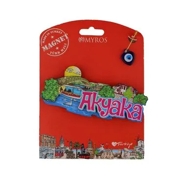 Wholesale Akyaka Themed Myros Carded UV Wooden Refrigerator Magnet - 3