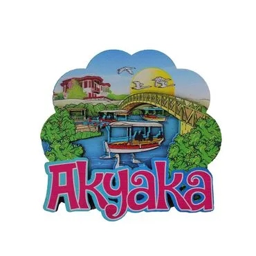 Wholesale Akyaka Themed 3D Picture Wooden Refrigerator Magnet - 3