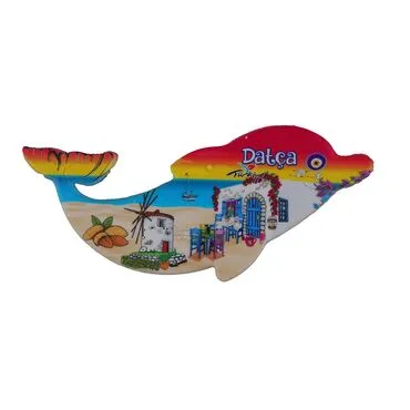 Wholesale Datça Themed Myros UV Dolphin Shaped Refrigerator Magnet 110*50 mm