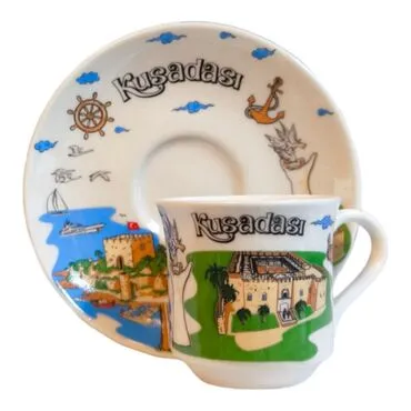Wholesale Kuşadası Themed Printed Porcelain Coffee Cup Set Duo - Standart