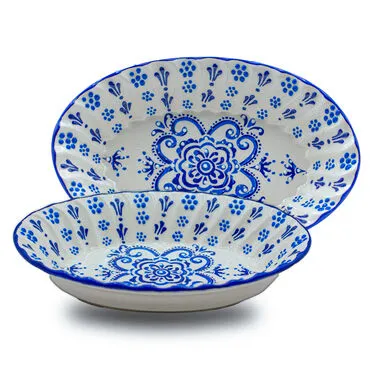 Wholesale Blue White Oval Snack Bowl