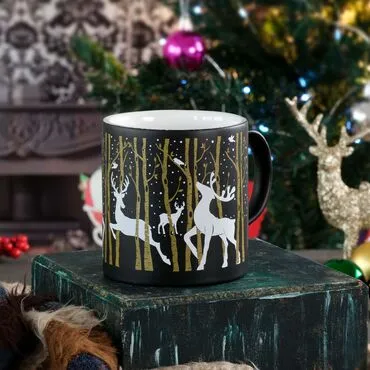 Wholesale Black Mug with Deer Themed Design