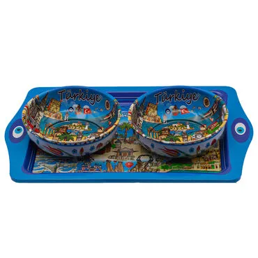 Toptan Türkiye Temalı Metal Tepsi Kase Seti - 2