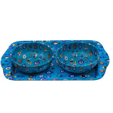 Wholesale Nazar Themed Metal Tray Bowl Set - 2