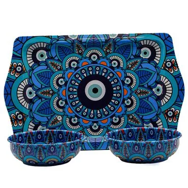 Wholesale Nazar Themed Metal Tray Bowl Set - 4