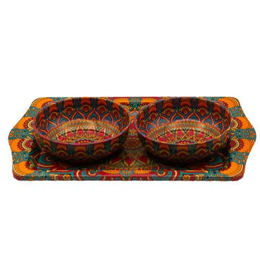 Wholesale Mandala Themed Metal Tray and Bowl Set - 2