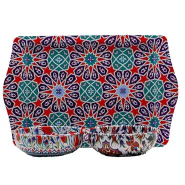 Wholesale Mandala Themed Metal Tray and Bowl Set - 5
