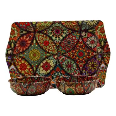 Wholesale Mandala Themed Metal Tray and Bowl Set - 8