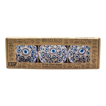 Wholesale 8 Cm Embossed Nazar Set of 3 Bowls