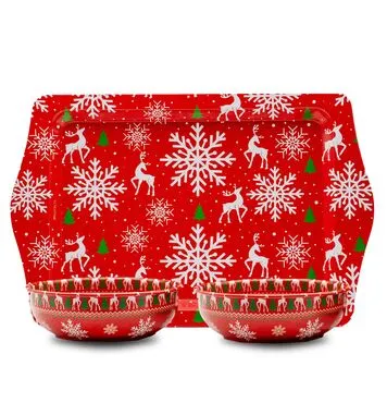 Wholesale Christmas Themed Metal Tray Bowl Set - 6