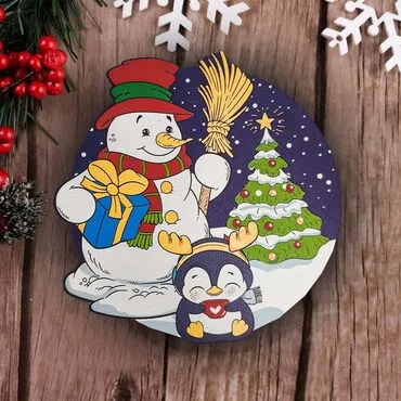Wholesale Curious Snowman Wooden Coaster - Standart