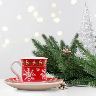Wholesale Red Reindeer Snowflake Coffee Cup Set - Standart - 2