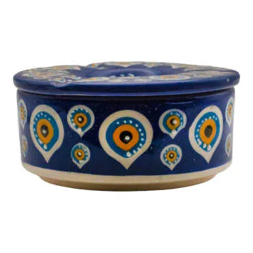 Nazar Themed Embossed Large Cylinder Ashtray with Lid - 4