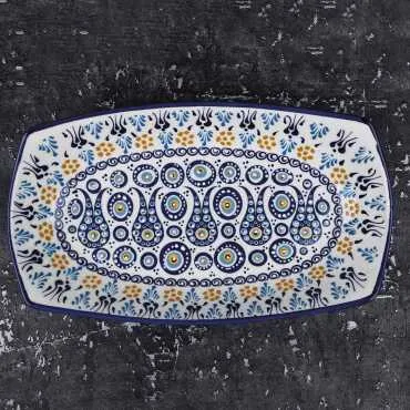 Special Embossed Evil Eye Deep Ceramic Boat Plate 29x18x4 Cm