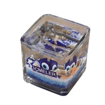 İçmeler Temalı Orta Boy Kare Cam Bardak Jel Mum