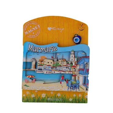 Toptan Marmaris Temalı Myros Kartonetli̇ Uv Ahşap Magnet