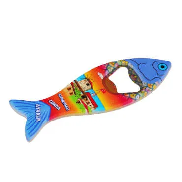 Ayvalik Themed Customised UV Printed Fish Shape Printed Plastic Base Bottle Opener 42x130 mm - 11