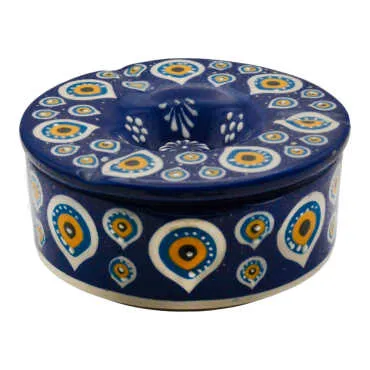 Nazar Themed Embossed Large Cylinder Ashtray with Lid - 2