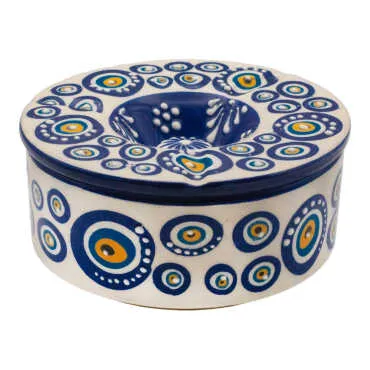 Nazar Themed Embossed Large Cylinder Ashtray with Lid - 3