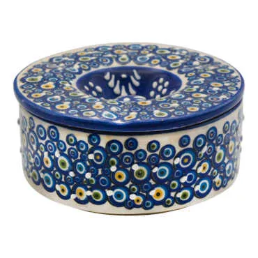Nazar Embossed Medium Cylinder Ashtray with Lid - 3
