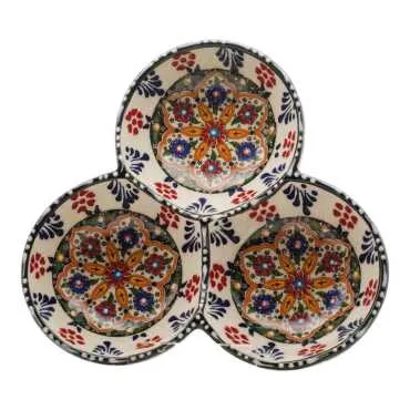 Çini Temalı Özel Kabartma  Üçlü Yuvarlak Çerezlik Orta 18 Cm - 2
