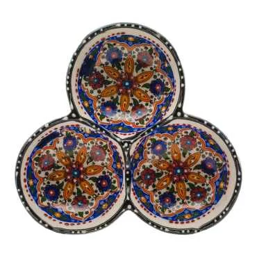 Ceramic Themed Embossed Triple Round Snack Bowl Set Small 13 cm - 2