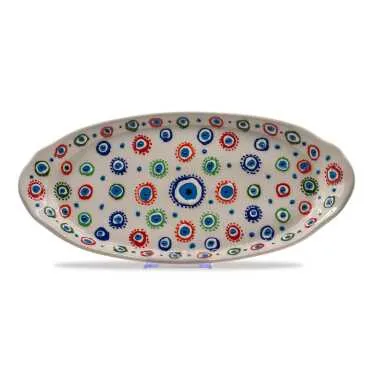 Nazar Themed Embossed Nazar Oval Tray 165X345X40 mm