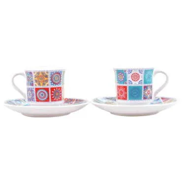 Tile Pattern Themed Turkish Ceramic Custom Printed Turkish Coffee Cup Set of 2 pcs - 2