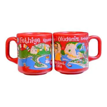Fethiye Region Themed Traditional Ceramic Cappuccino Mug
