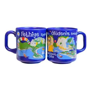 Fethiye Region Themed Traditional Ceramic Cappuccino Mug - 3
