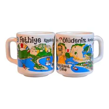 Fethiye Region Themed Traditional Ceramic Cappuccino Mug - 4