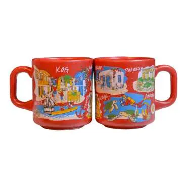 Kaş Themed Traditional Ceramic Cappuccino Mug - 2