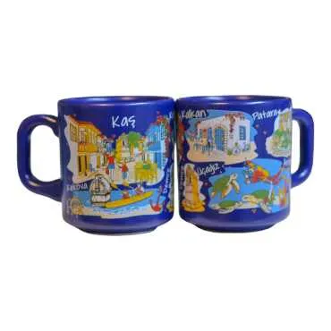 Kaş Themed Traditional Ceramic Cappuccino Mug - 4
