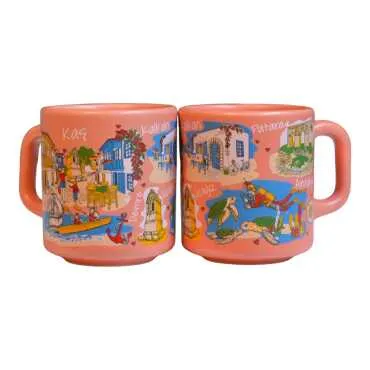 Kaş Themed Traditional Ceramic Cappuccino Mug - 6