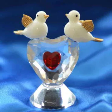 Crystal Heart Double Bird Figurine - 3