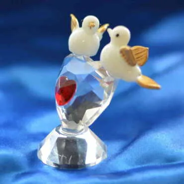 Crystal Heart Double Bird Figurine - 5