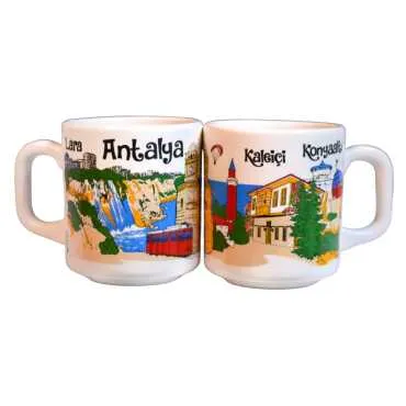 Antalya Themed Traditional Ceramic Cappuccino Mug - 5