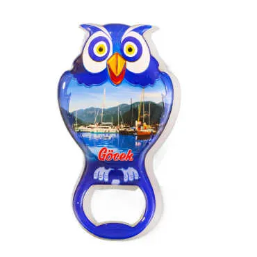 Göcek Themed Myros Metal Owl Bottle Opener Refrigerator Magnet 88x47 mm - Standart
