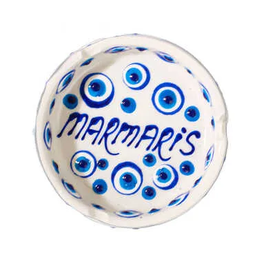 Marmaris Themed Small Pasabahce Ashtray with Evil Eye Design